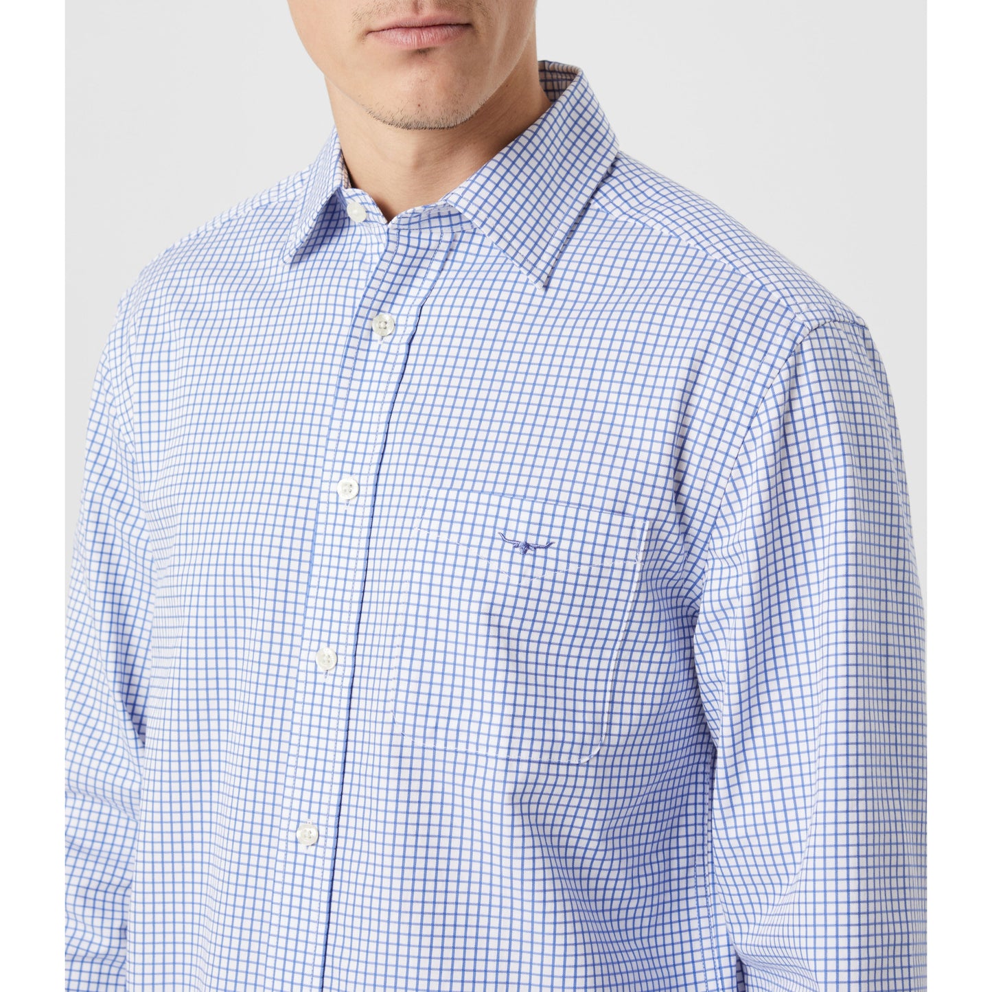 RM Williams Brunswick Twill White Blue Check Shirt