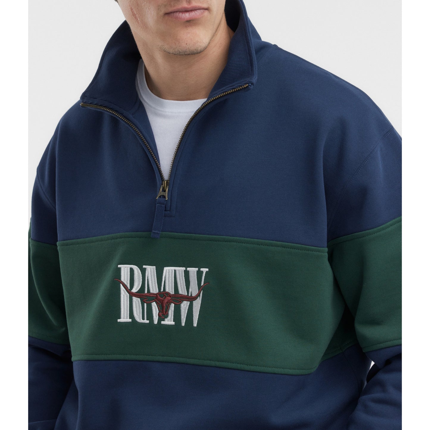 RM Williams Heritage Panel Worker Blue 1/4 Zip