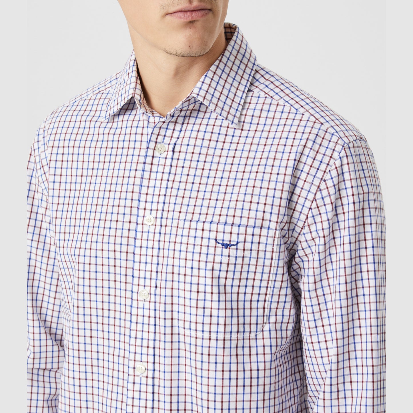 RM Williams Newland Burgundy Poplin Check Shirt