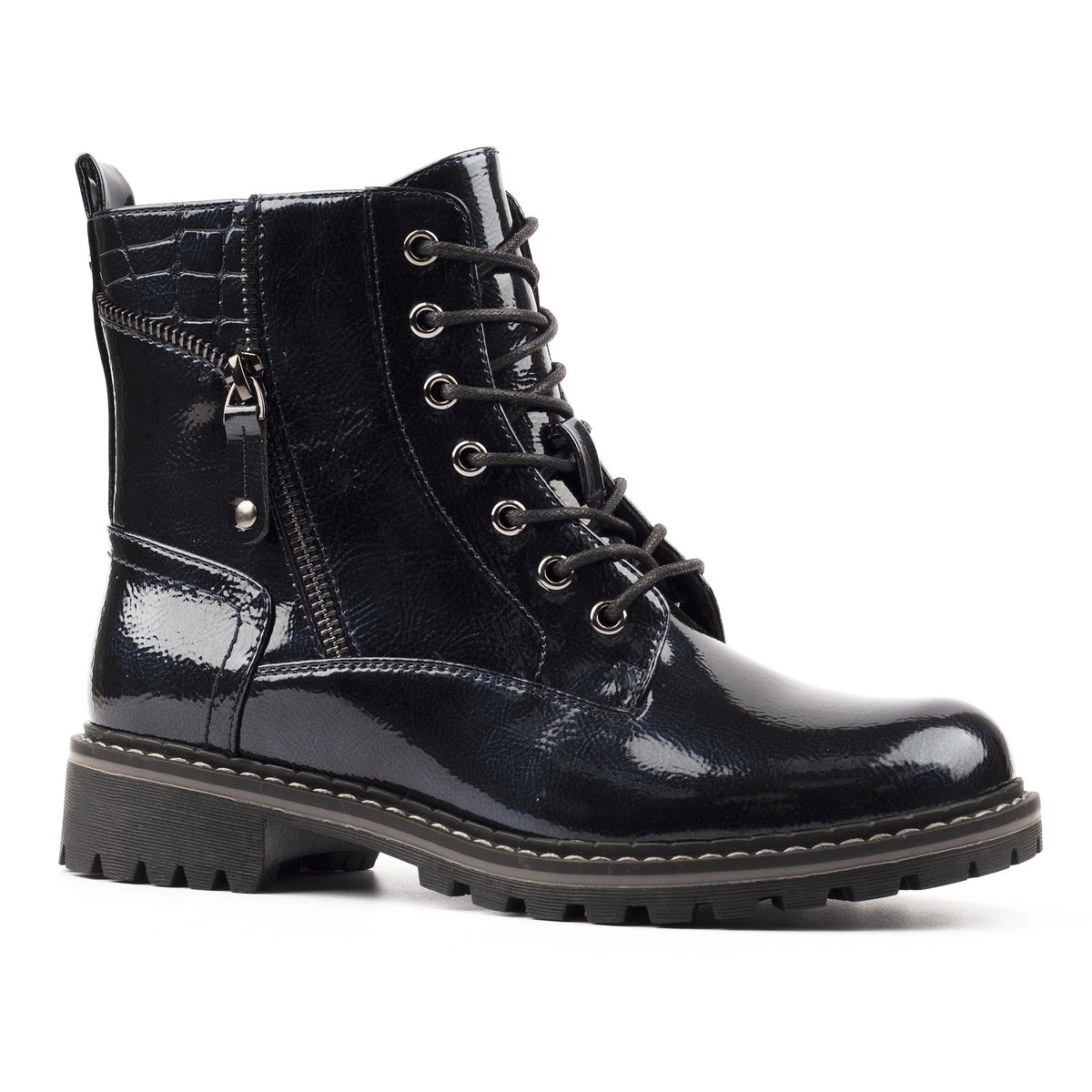 Lunar Allison Navy Patent Ankle Boot Navy