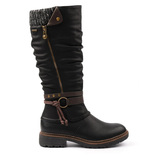 Lunar Melinda Black Waterproof Fur Lined Long Boot Black