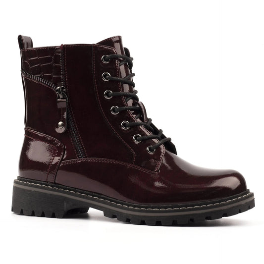 Lunar Allison Burgundy Patent Ankle Boot Burgundy