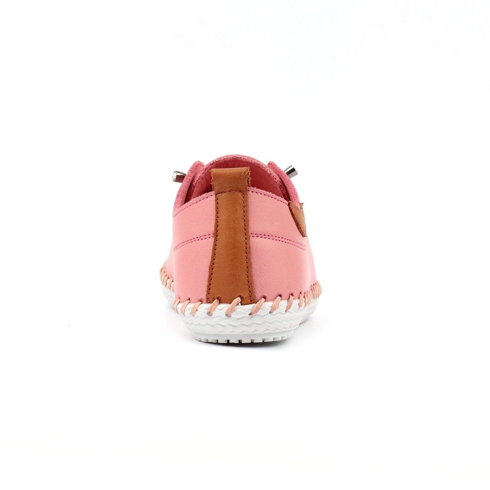 Lunar St Ives Candy Pink Lea. Plimsolls