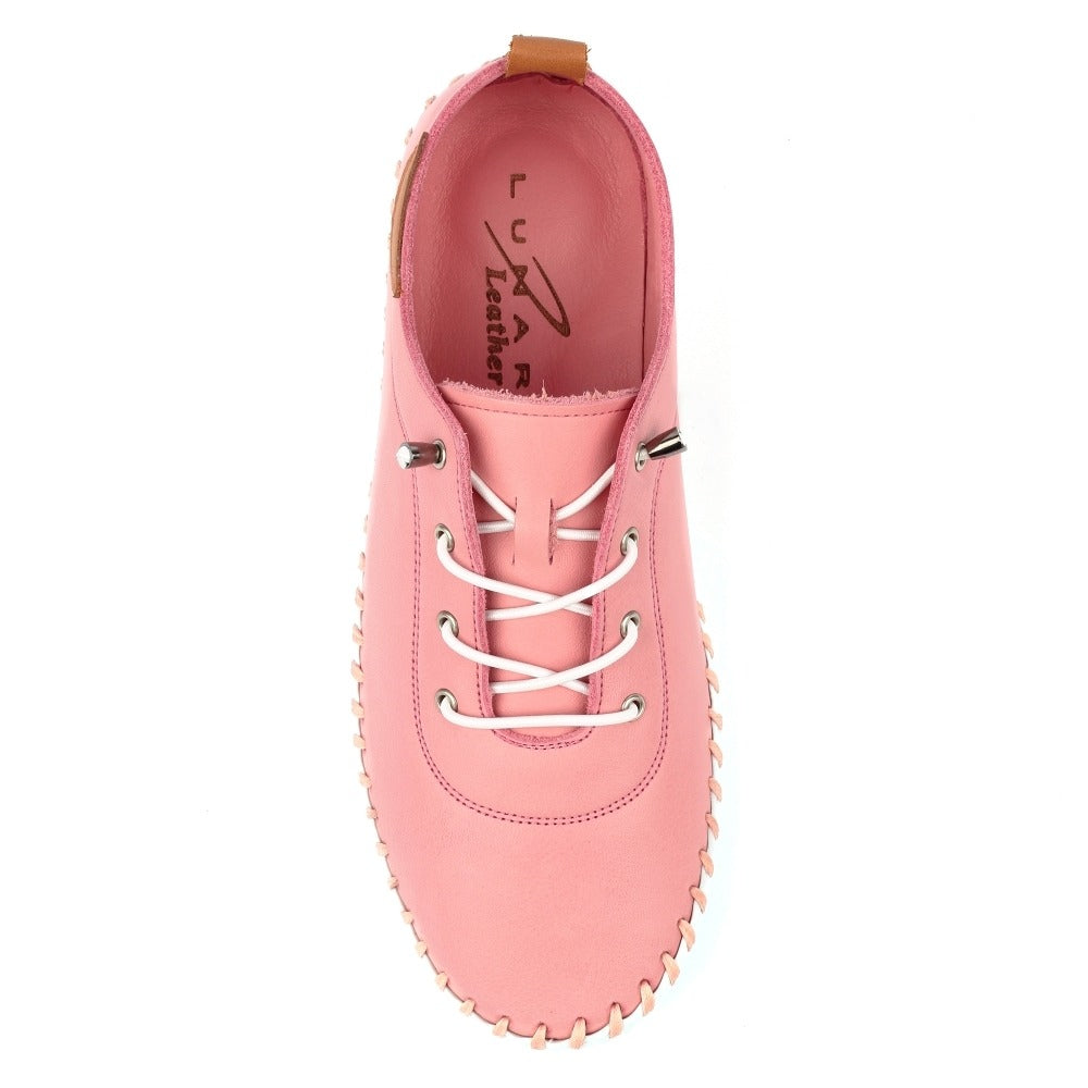 Lunar St Ives Candy Pink Lea. Plimsolls