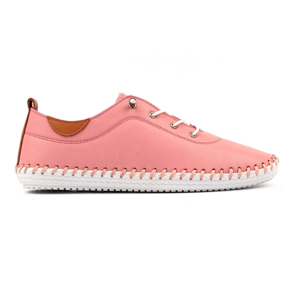 Lunar St Ives Candy Pink Lea. Plimsolls