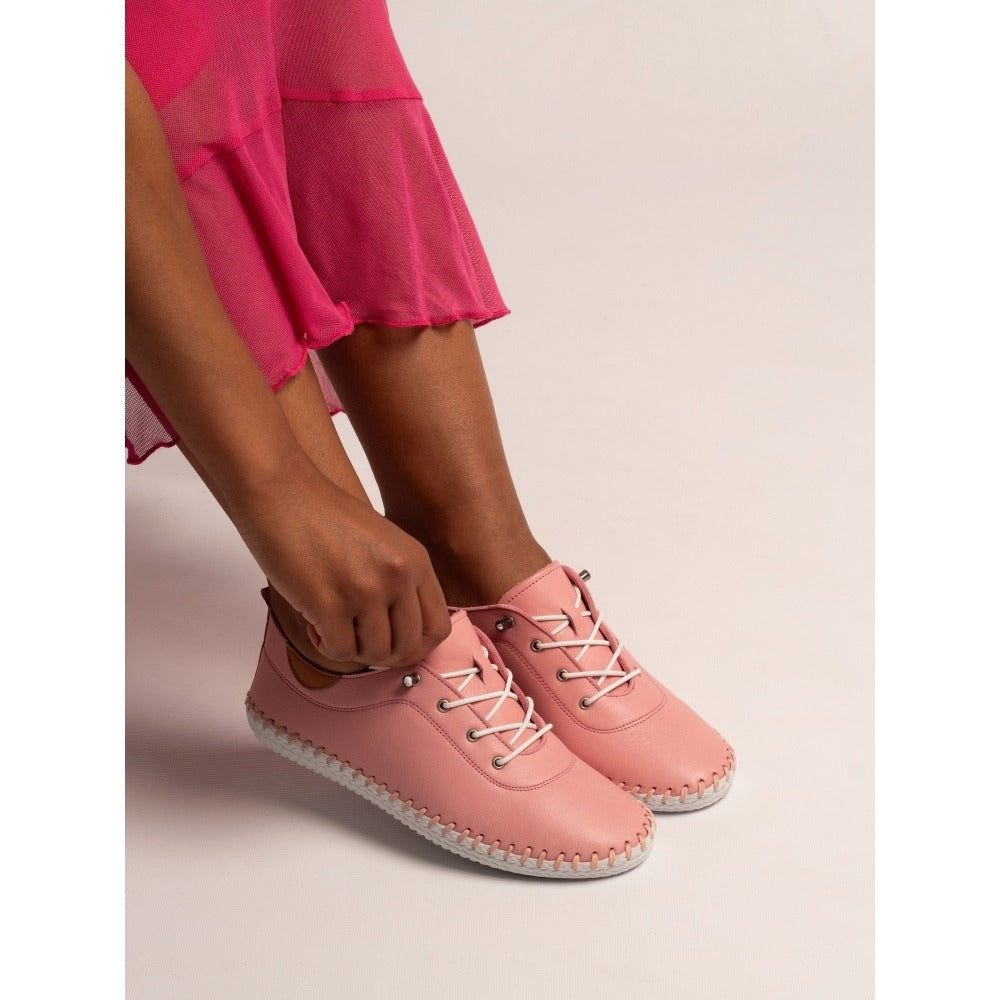 Lunar St Ives Candy Pink Lea. Plimsolls