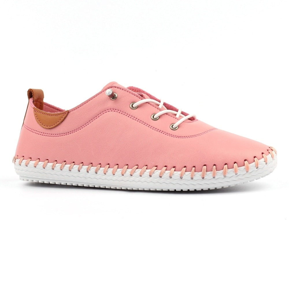 Lunar St Ives Candy Pink Lea. Plimsolls