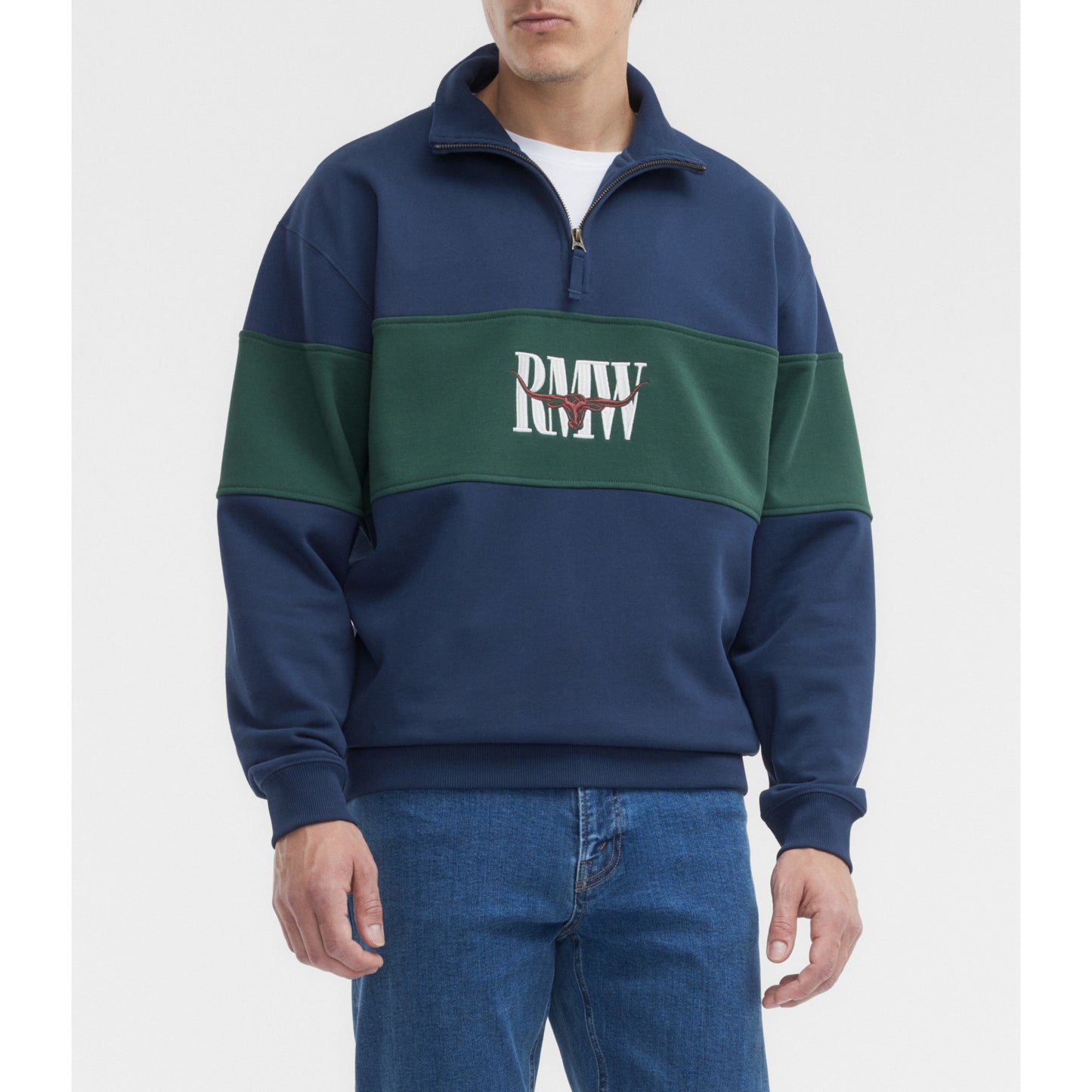RM Williams Heritage Panel Worker Blue 1/4 Zip