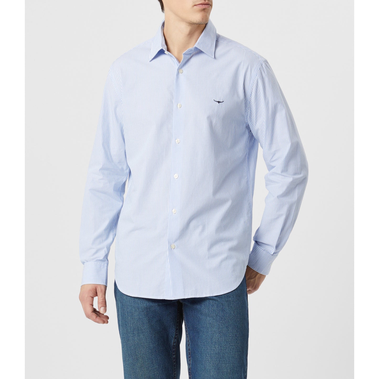RM Williams Sommers Poplin Stripe White Blue Shirt