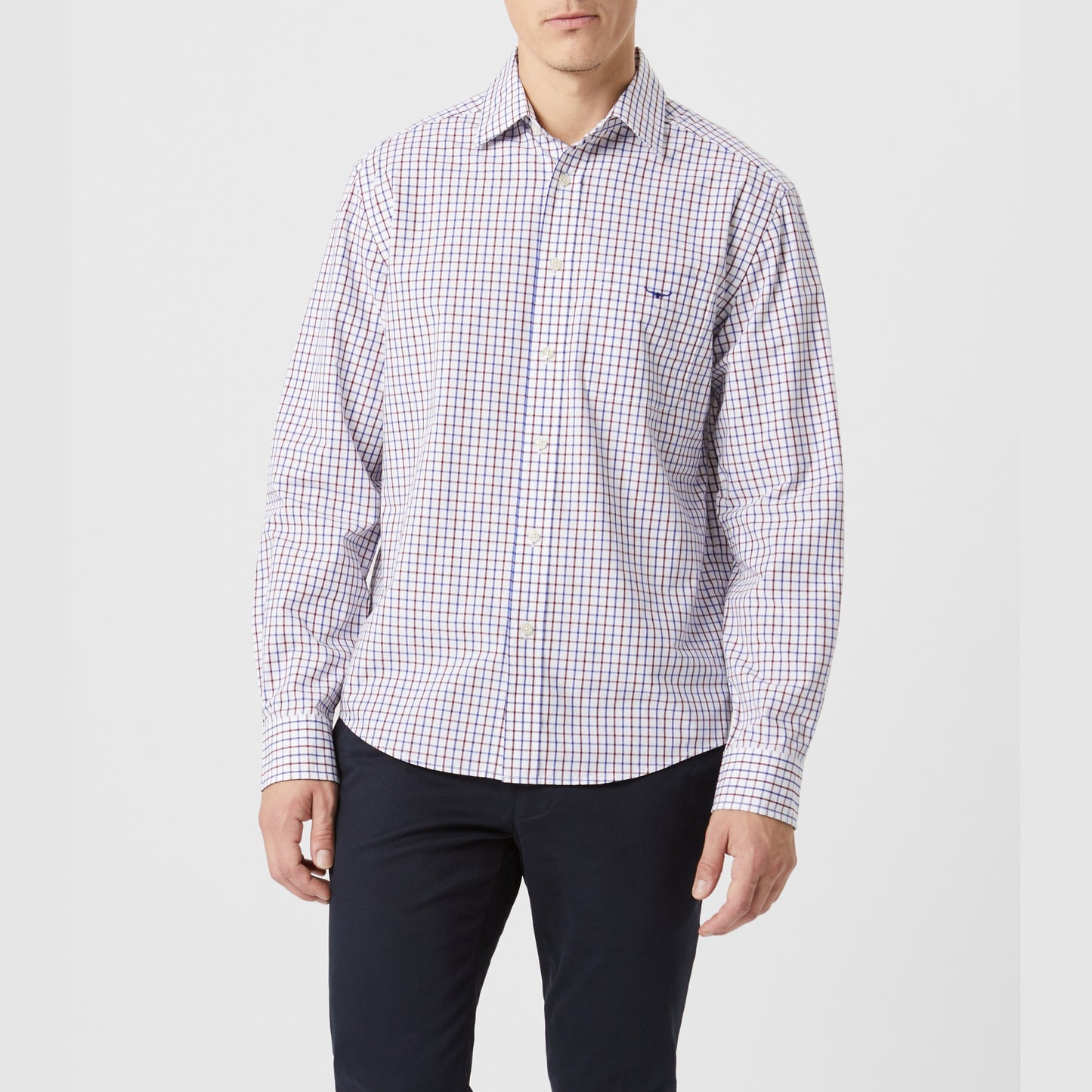 RM Williams Newland Burgundy Poplin Check Shirt