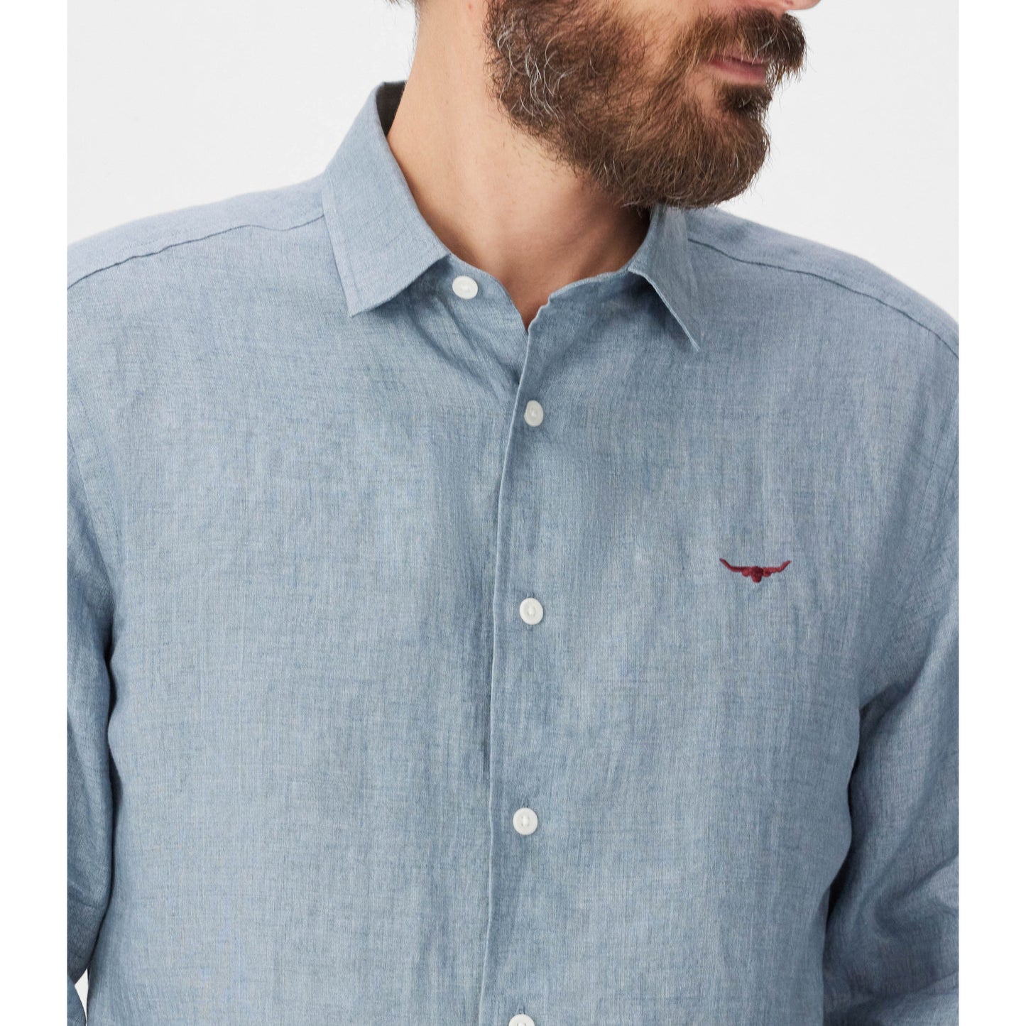 RM Williams Newman Steel Blue Classic Linen Shirt