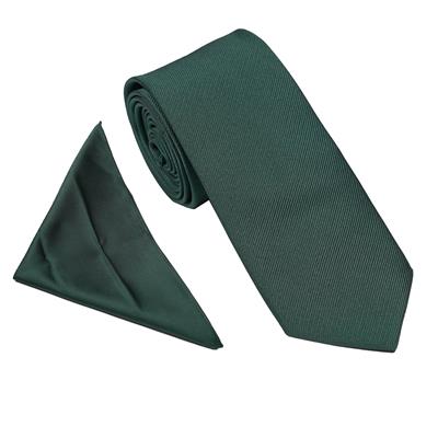 Wallace Bottle Green Plain Poly Twill Tie & Hankerchief Set