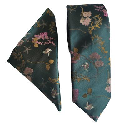 Wallace Oriental Flower Green Tie Set