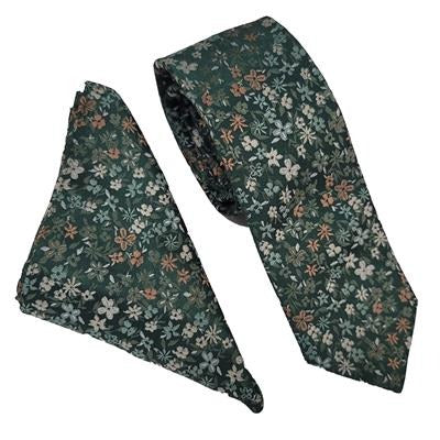 Wallace New Floral Mini Olive Tie & Hankerchief Set