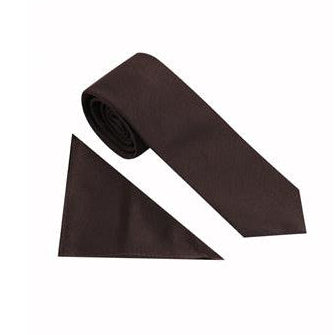 Wallace Dark Brown Plain Poly Twill Tie Set