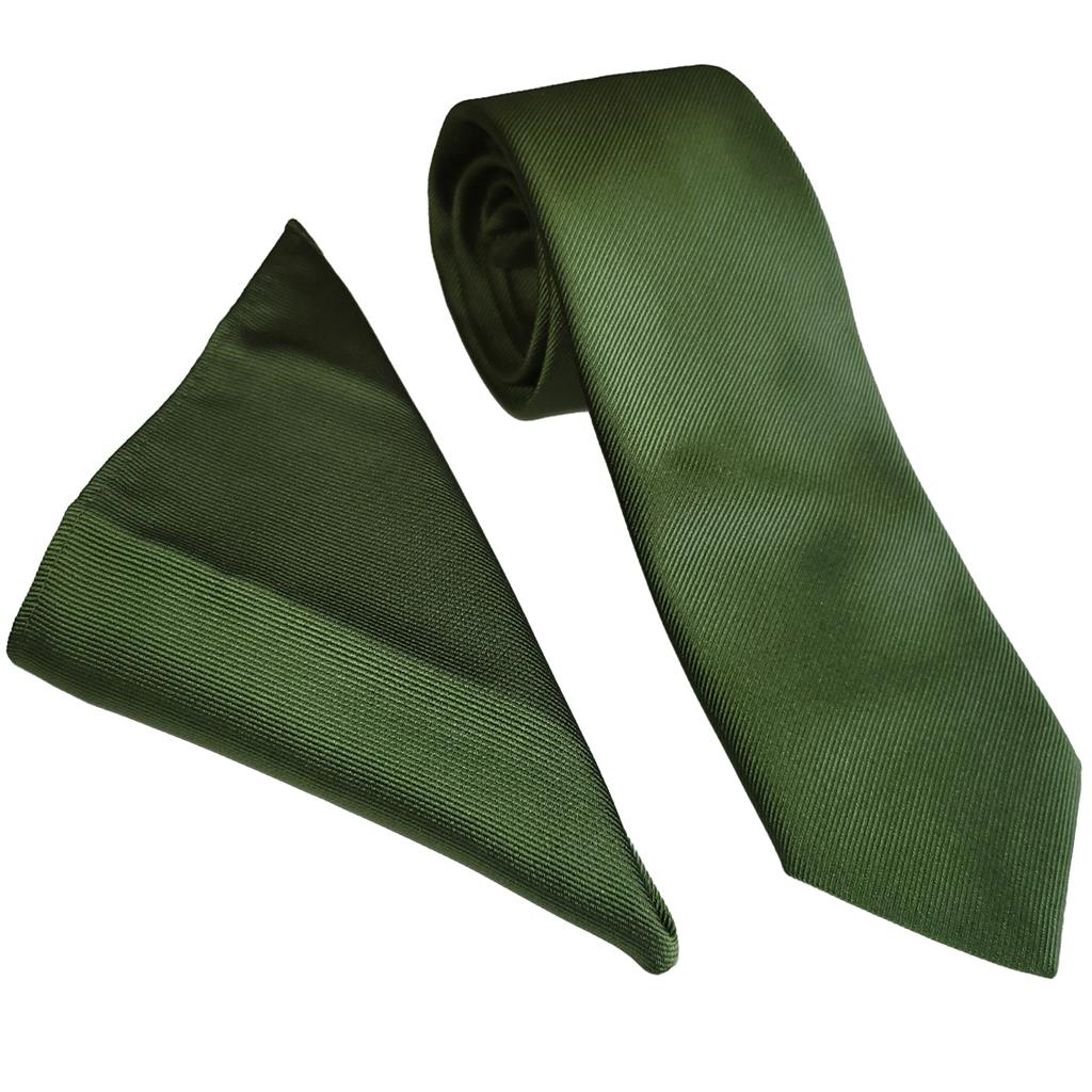 Wallace Fir Green Plain Poly Twill Tie & Hankerchief Set