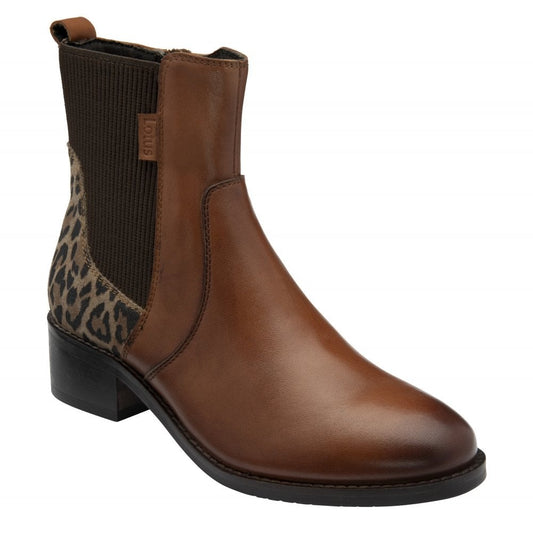 Lotus Lindley Tan/Leopard Ankle Boots