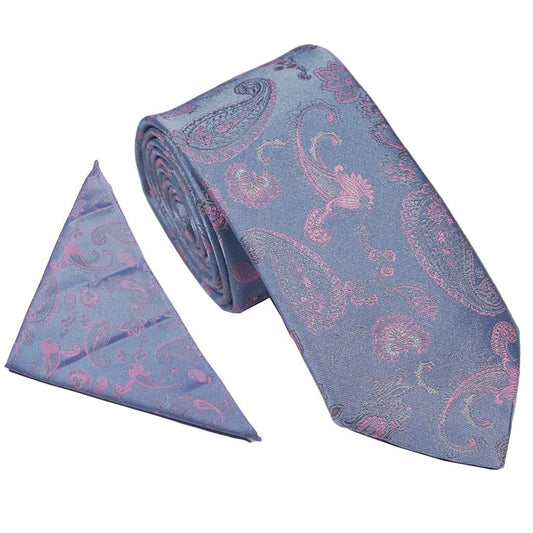 Wallace Strong Paisley Blue/Pink Tie & Hankerchief Set
