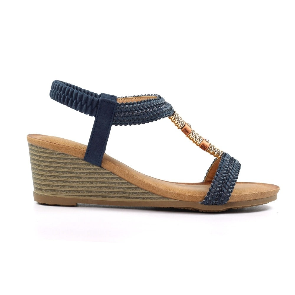 Lunar Florence Navy Wedge Sandals