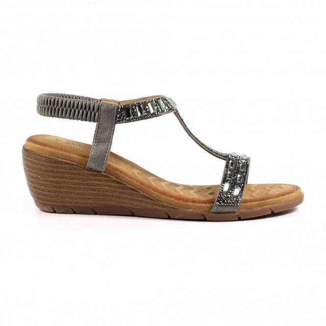 Lunar Macie Pewter Wedge Sandals