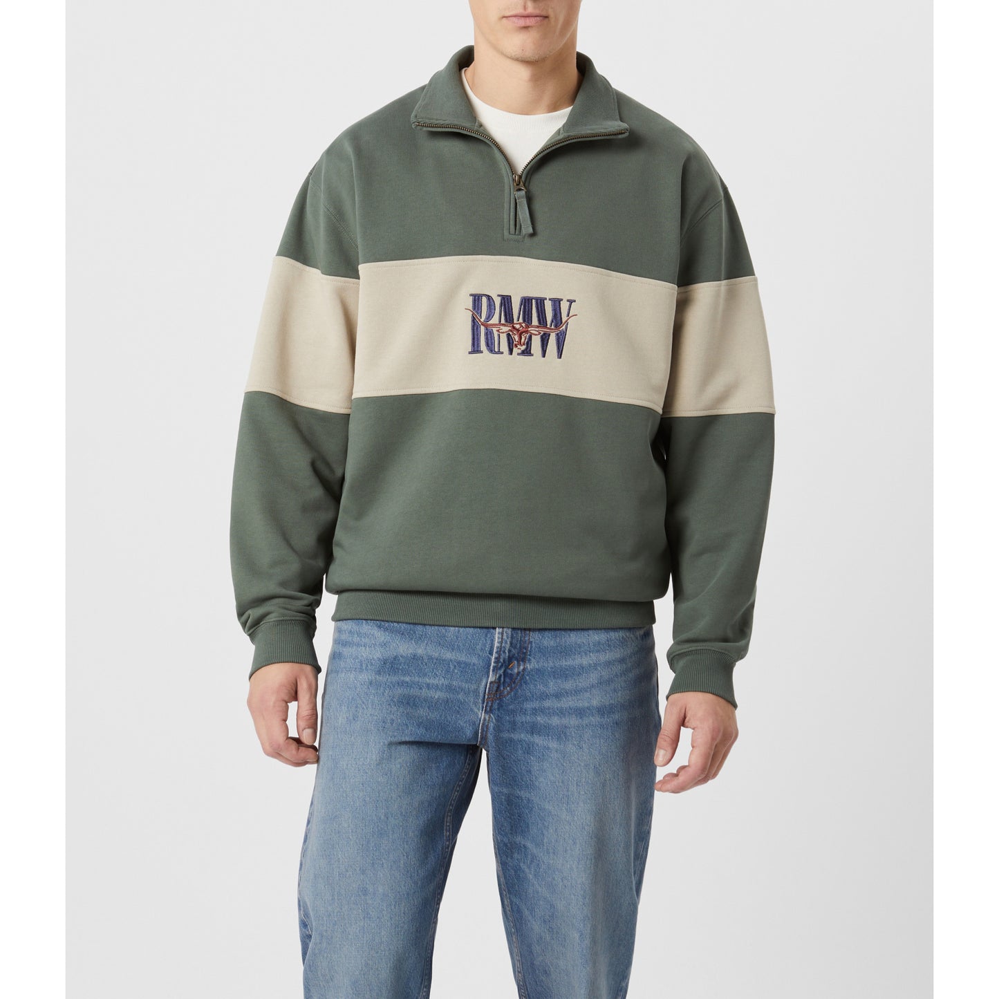 RM Williams Heritage Spruce Green 1/4 Zip Sweatshirt