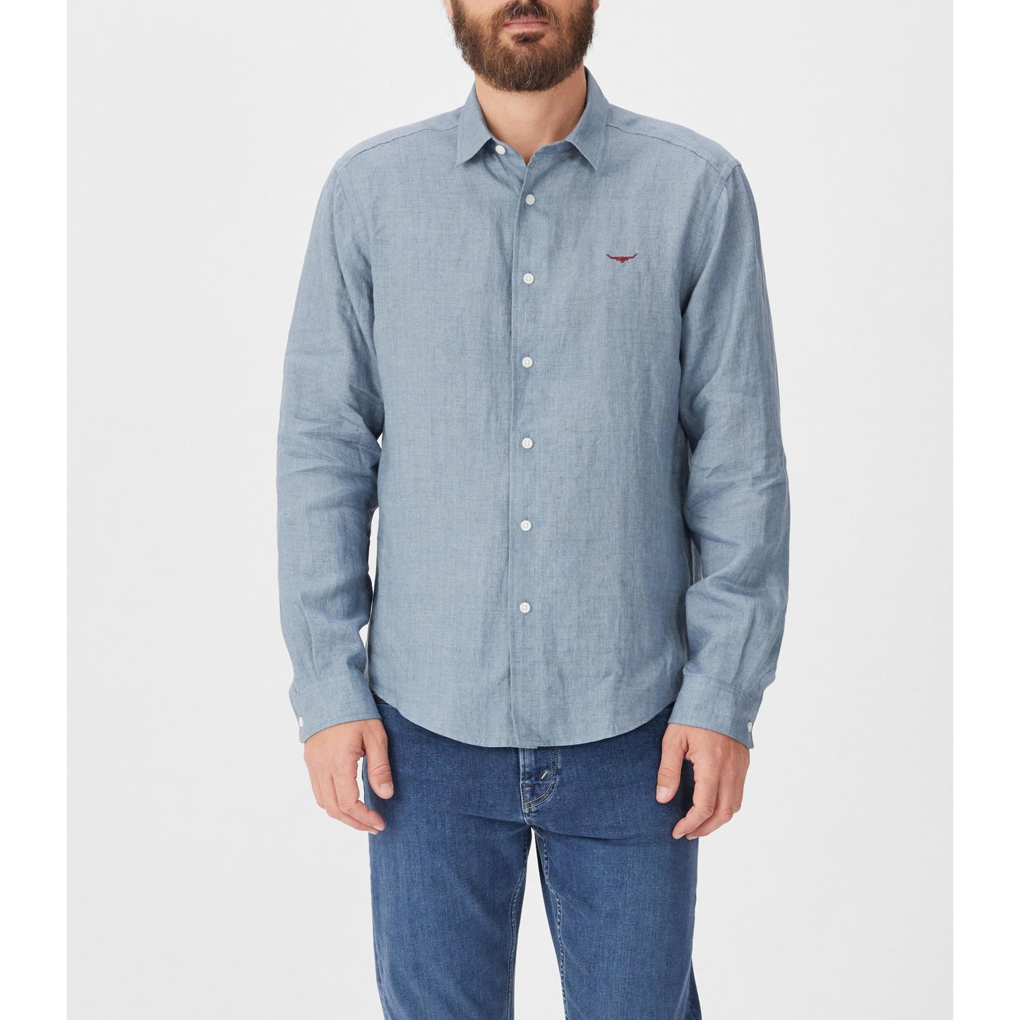 RM Williams Newman Steel Blue Classic Linen Shirt