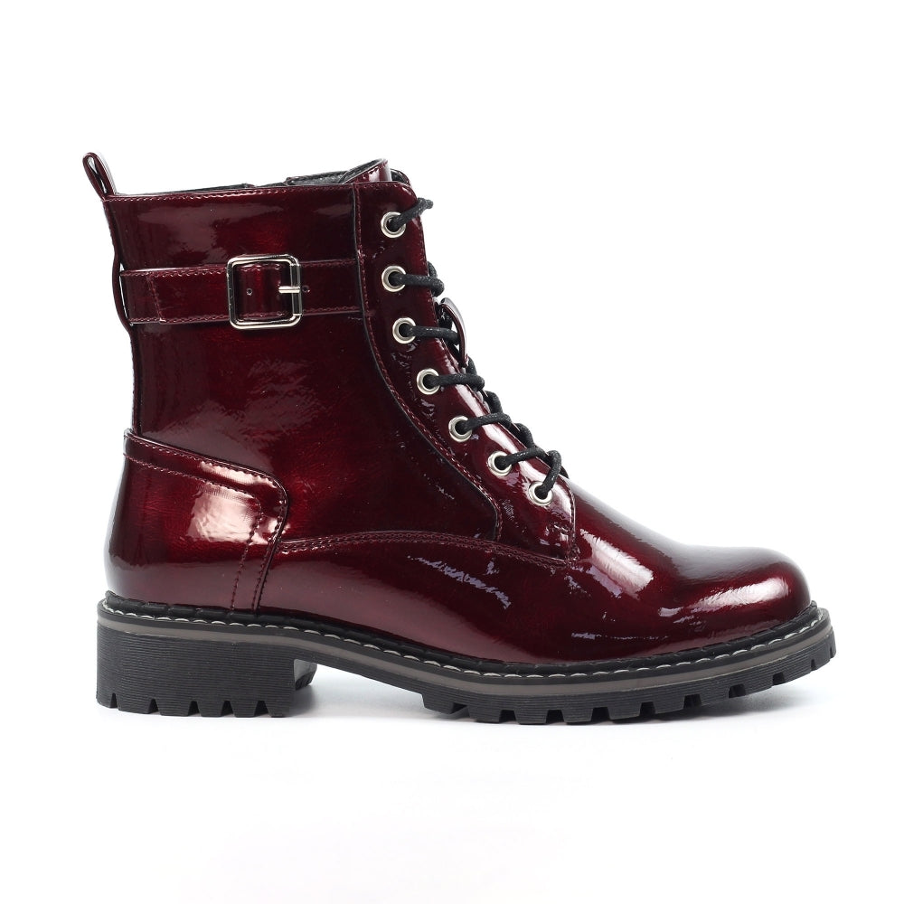 Lunar Parlour Burgundy Patent Ankle Boot