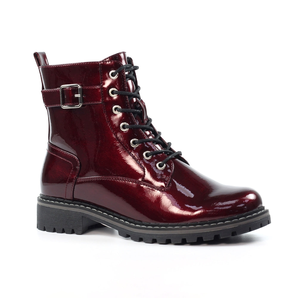 Lunar Parlour Burgundy Patent Ankle Boot