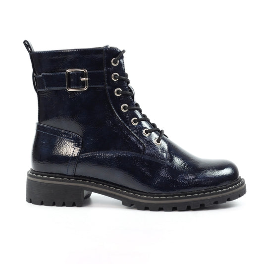 Lunar Parlour Navy Patent Ankle Boot