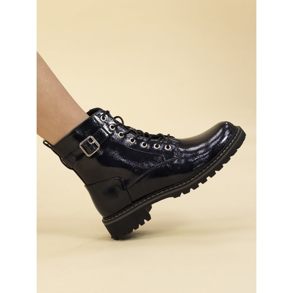 Lunar Parlour Navy Patent Ankle Boot