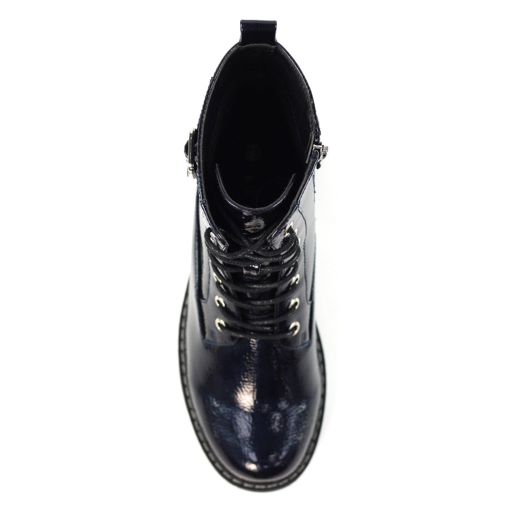 Lunar Parlour Navy Patent Ankle Boot