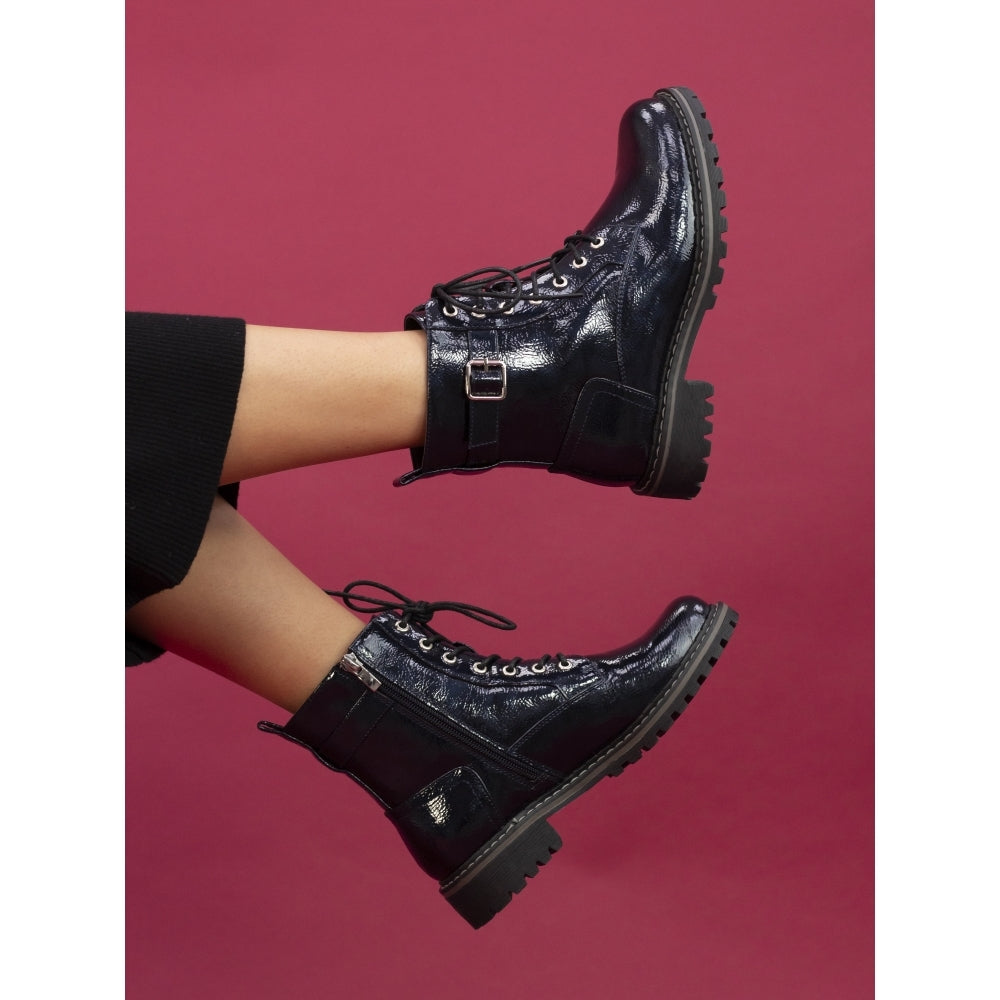 Lunar Parlour Navy Patent Ankle Boot