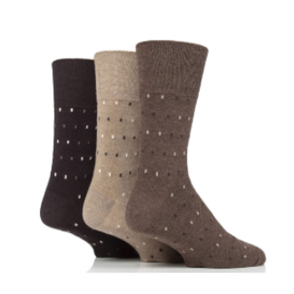 Gentle Grip 3 Pack Concerto Micro Rectangle Socks - Brown/Natural