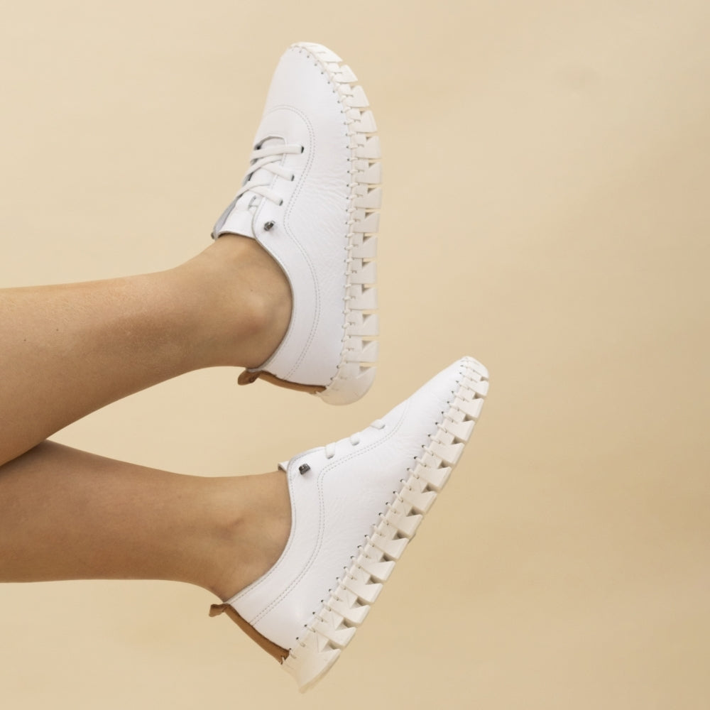 Lunar St Austell White Leather Plimsolls