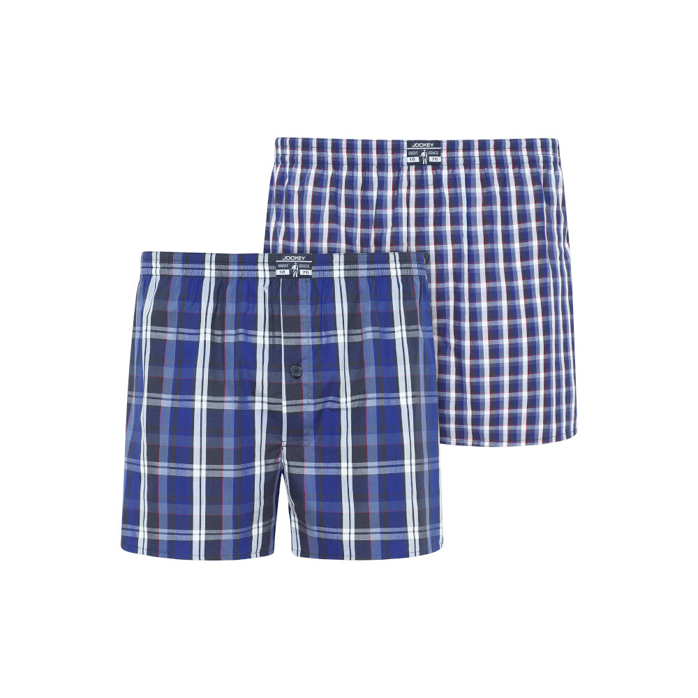 Jockey Everyday Striped Navy Check Woven Boxer 2 Pack