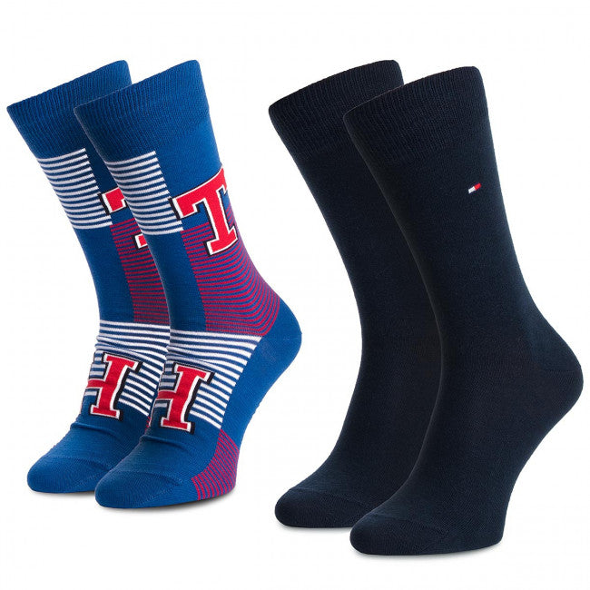 Tommy Hilfiger 392017001 Two Pack Blue Logo Socks