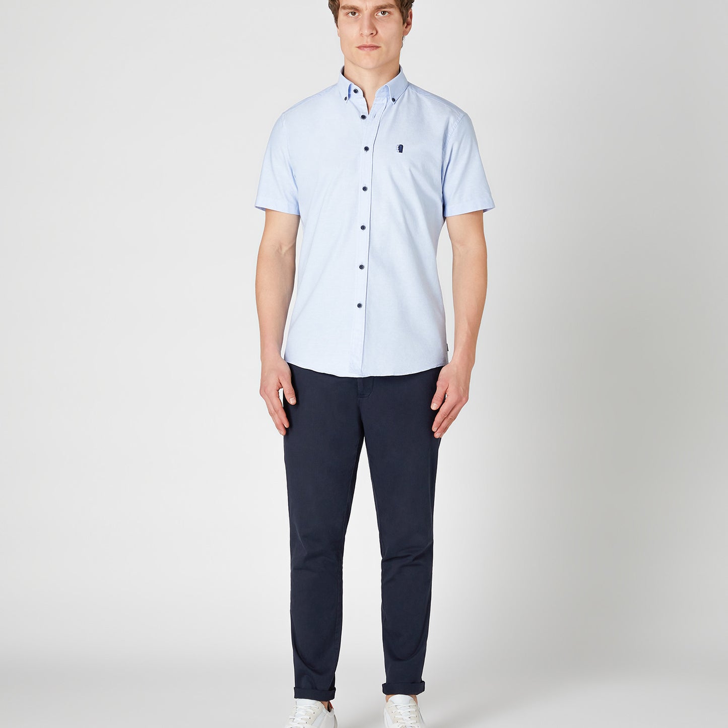 Remus Uomo 13600SS 22 Blue Tapered Short Sleeve Oxford Shirt