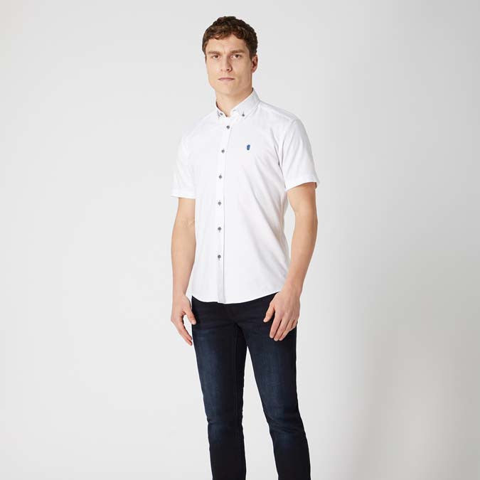 Remus Uomo 13600SS 01 White Tapered Short Sleeve Oxford Shirt