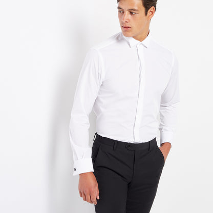 Remus Uomo 13690 01 Double Cuff Tapered Fit White Wing Collar Shirt