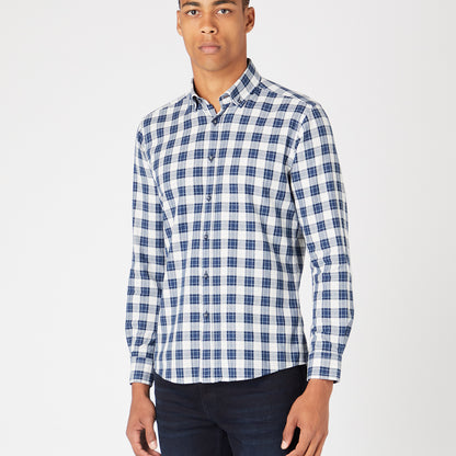 Remus Uomo 13737 28 Navy Tapered Parker Cotton Casual Shirt