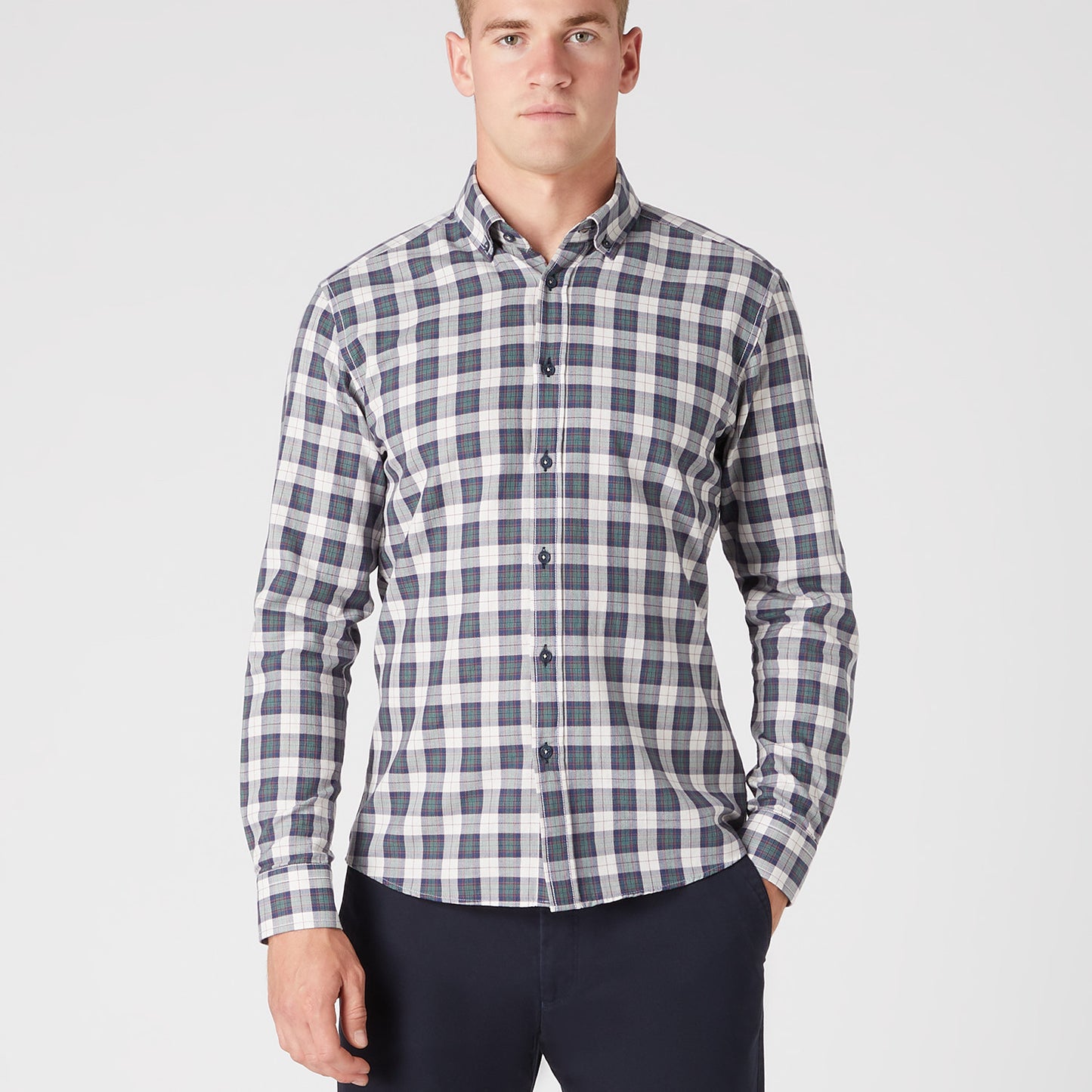 Remus Uomo 13737 28 Navy Tapered Parker Cotton Casual Shirt