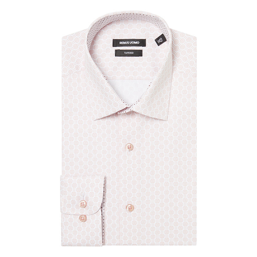 Remus Uomo 18231 16 Tapered Fit Pink Patterned Long Sleeve Dress Shirt