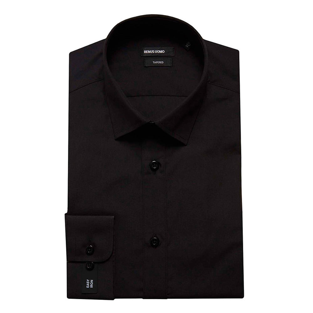 Remus Uomo 18300 00 Tapered Fit Black Long Sleeve Dress Shirt