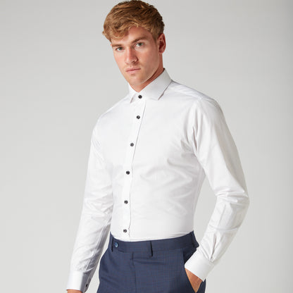 Remus Uomo 18801 01 White With Black Button Tapered Shirt