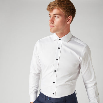 Remus Uomo 18801 01 White With Black Button Tapered Shirt