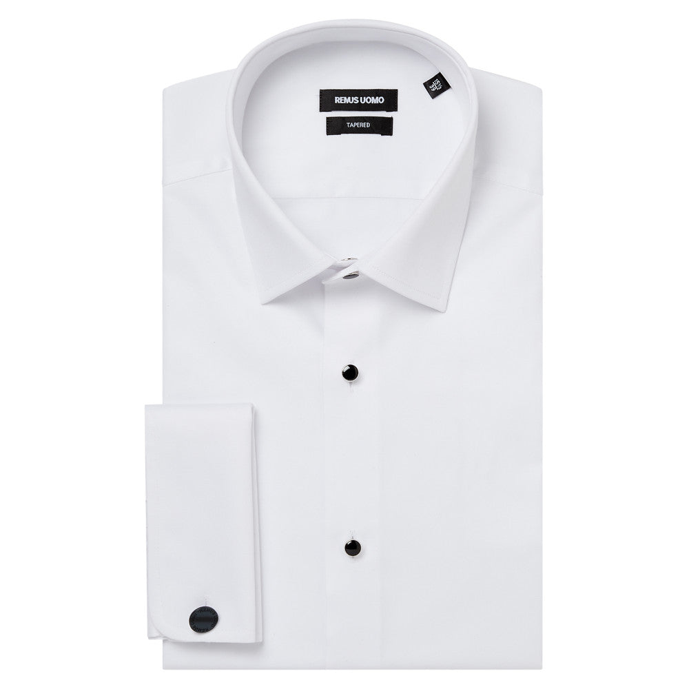 Remus Uomo 18811 01 White Tapered Fit Black Stud Dress Shirt