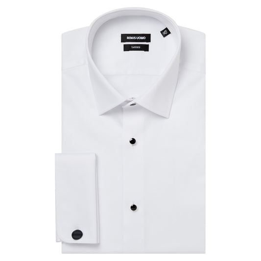Remus Uomo 18811 01 White Tapered Fit Black Stud Dress Shirt