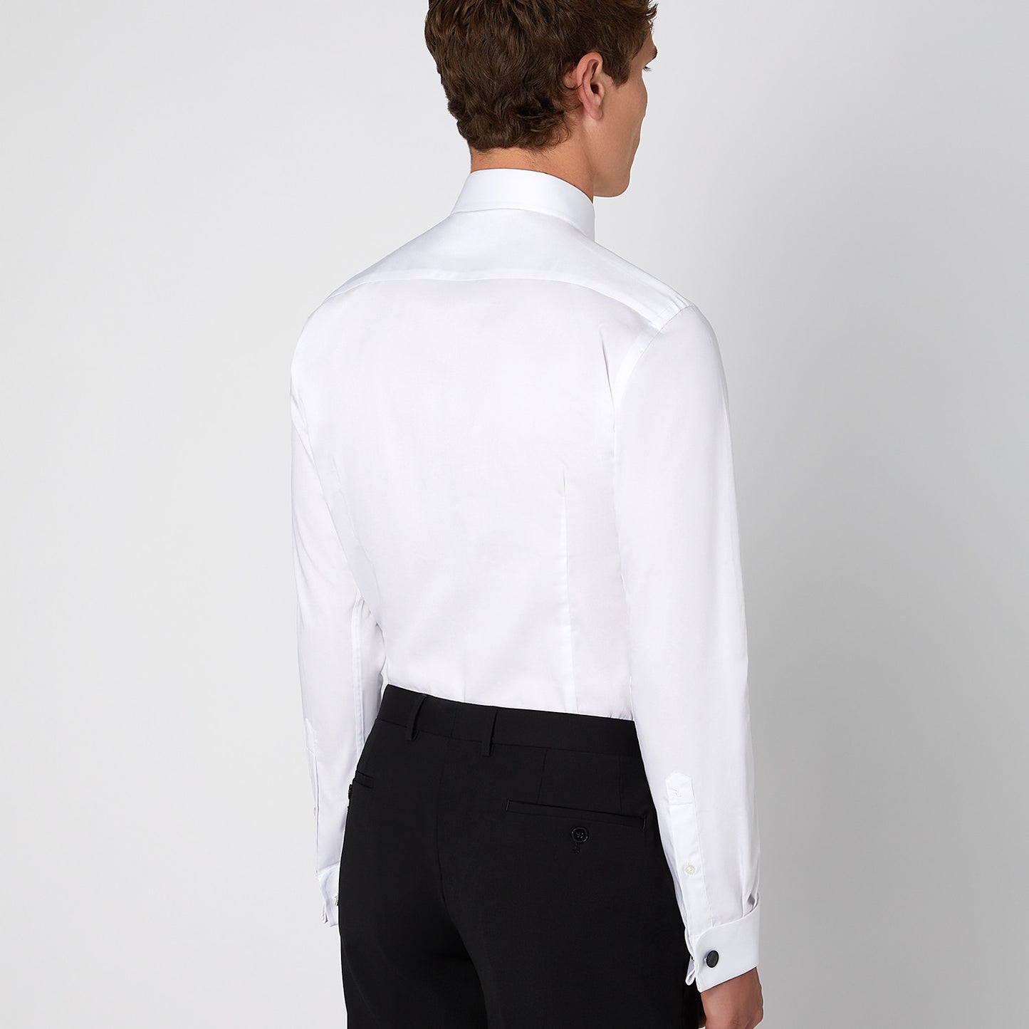 Remus Uomo 18811 01 White Tapered Fit Black Stud Dress Shirt