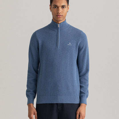 Gant 8030523 906 Denim Blue Mel Cotton Pique Half Zip