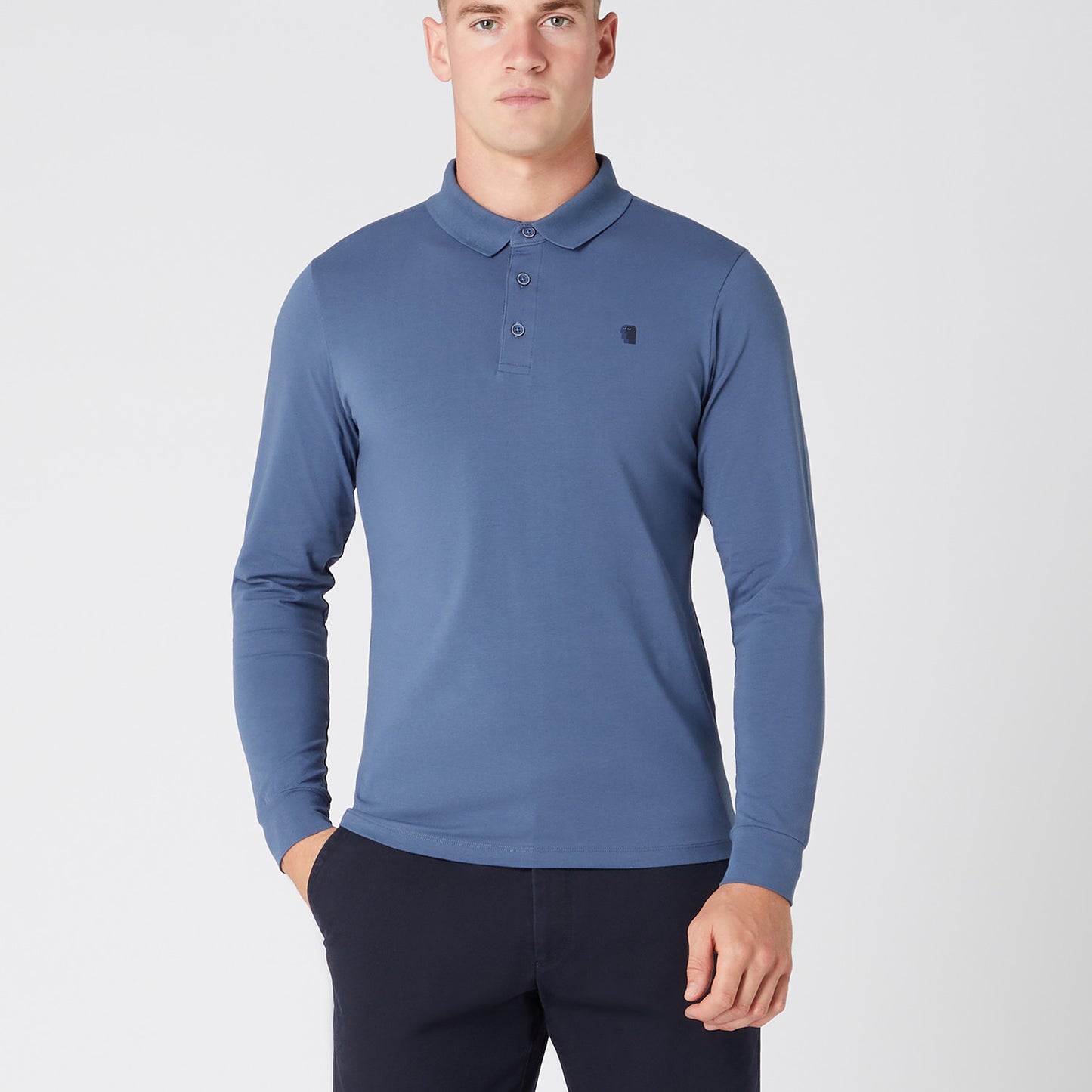 Remus Uomo 53123A 25 Air Force Blue Long Sleeve Polo Shirt